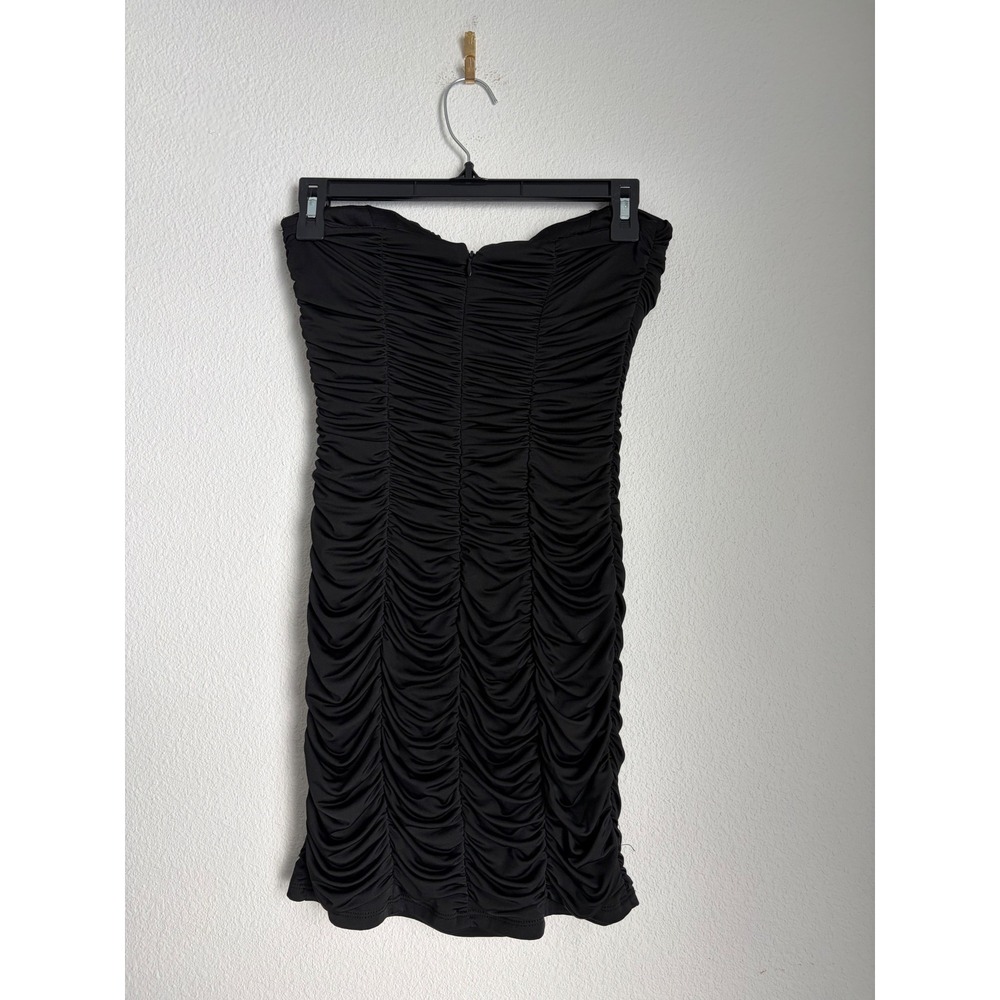Pompous Girly Black‎ Ruched Strapless Mini Dress Sweetheart Bodycon Small - Picture 2 of 3